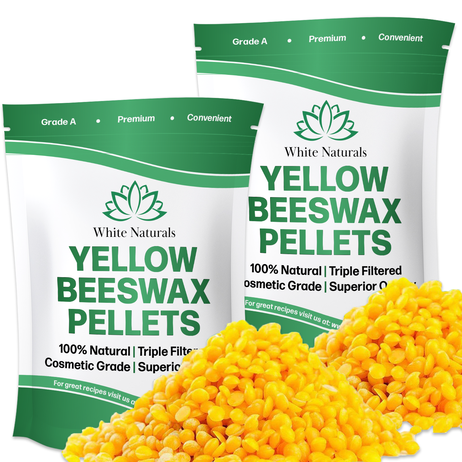 Organic Yellow Beeswax Pellets 2 lb (1 lb in each bag), Pure