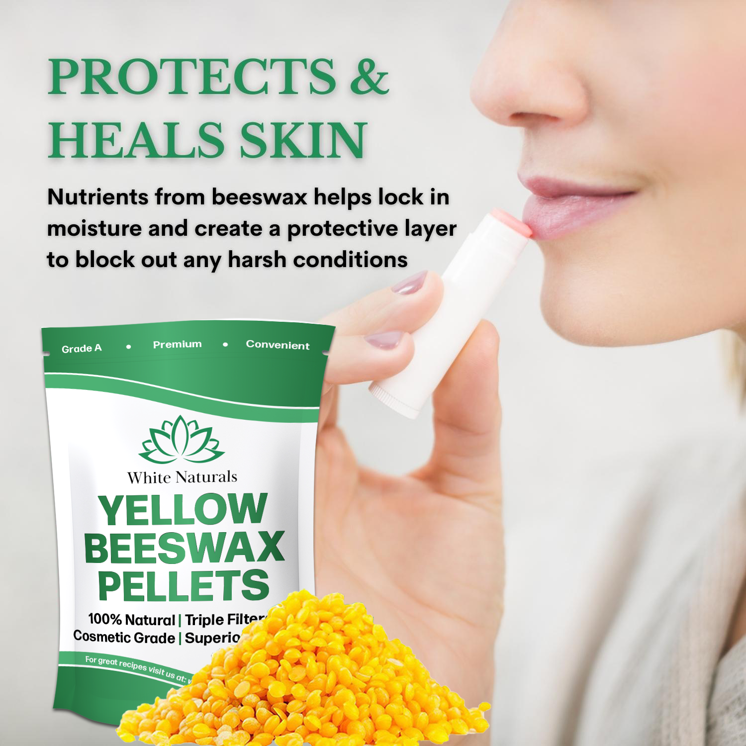 Organic Yellow Beeswax Pellets 2 lb (1 lb in each bag), Pure, Natural,  Cosmetic Grade Bees wax, Triple Filtered, Great For Diy Lip Balm, Lotions  and More - White Naturals