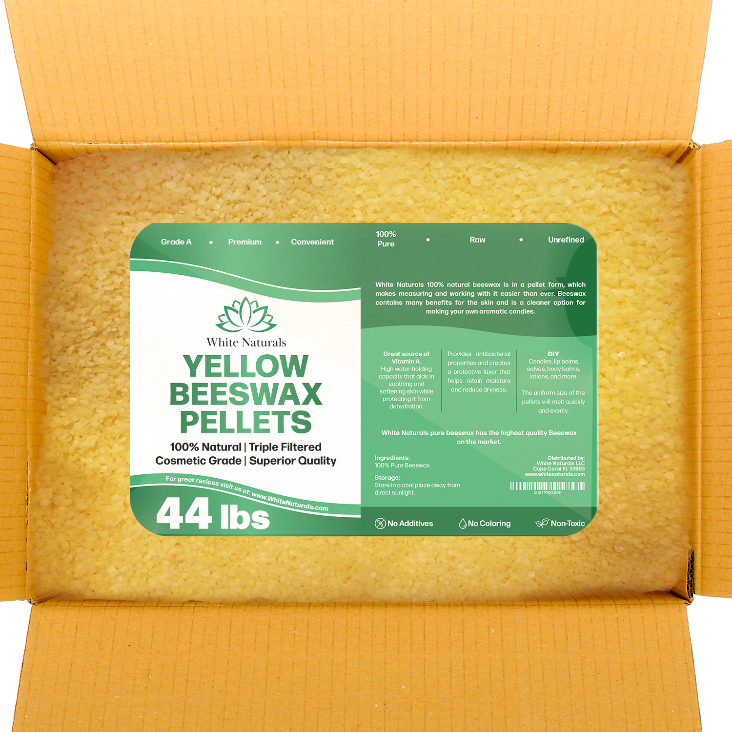 Organic Yellow Beeswax Pellets 44 lb - White Naturals